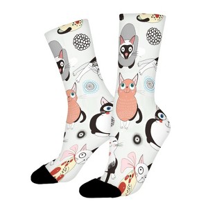 Cartoon Cat Pattern Women Printed Crew Socks Funny Funky Socks Soft Polyester Novelty Gifts for Artists Men - 1 of 1