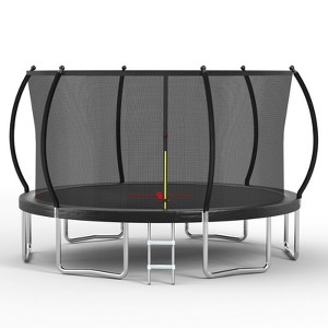 NAYSAYE Trampoline 14FT Pumpkin Shaped with Safety Net and 6 Support Poles for Outdoor Fun, Black, 168.00"*102.00"*137.35" - 1 of 4