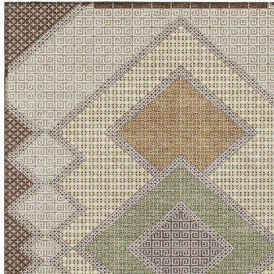 Brown Copper And Fern Green Geometric Washable Indoor Outdoor Area Rug