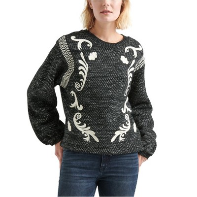 Lucky Brand Womens Embroidered Pullover Sweater