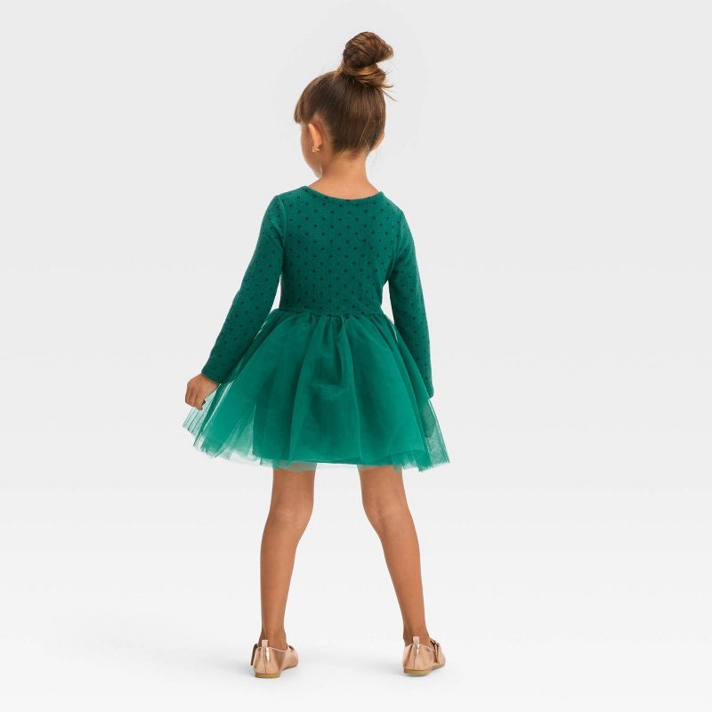 Toddler Girls' Long Sleeve Knit Tulle Dress - Cat & Jack™ Green, 2 of 10