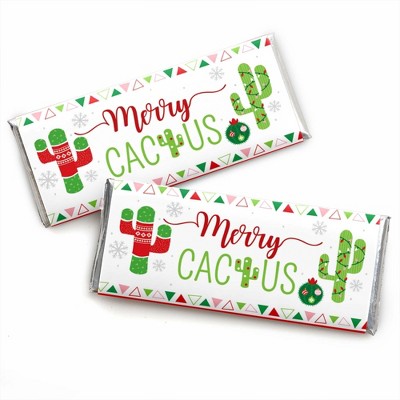 Big Dot of Happiness Merry Cactus - Candy Bar Wrapper Christmas Cactus Party Favors - Set of 24