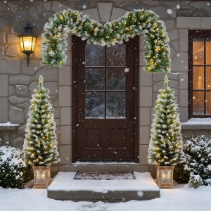 KTMBDW Pre-lit Christmas Tree 3-Piece Set with LED Lights, Christmas Garland and Set of 2 Entrance Trees Artificial Christmas Porch Decorations - 1 of 4
