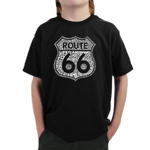 LA Pop Art Boy's Word Art T-shirt - Route 66 - Life is a Highway Black Large - 1 of 4