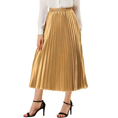 Allegra K Women's Party Elastic Waist Metallic Shiny Accordion Pleated ...