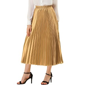 INSPIRE CHIC Women's Party Elastic Waist Metallic Shiny Accordion Pleated Midi Skirt - 1 of 4
