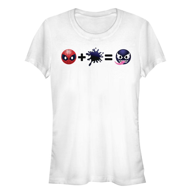 Juniors Womens Marvel Spider-Man Venom Emoji Math T-Shirt, 1 of 4