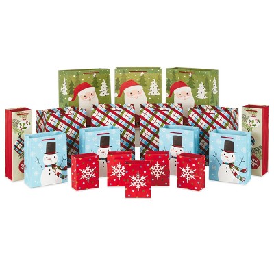 60 Pcs Christmas Gift Bags Bulk - Kraft Paper Goodie Bags With Handles - Assorted Sizes