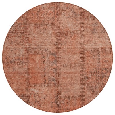 Salmon Copper And Gray Patchwork Washable Indoor Outdoor Area Rug