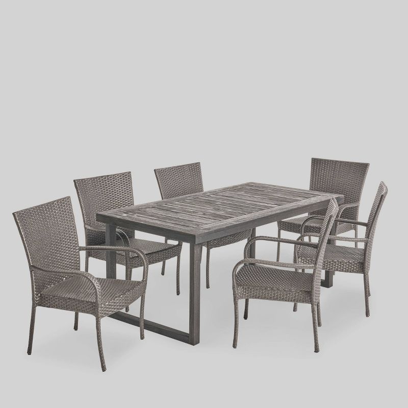 Mayhill 7pc Acacia Wood and Wicker Dining Set - Gray - Christopher Knight Home, 3 of 8