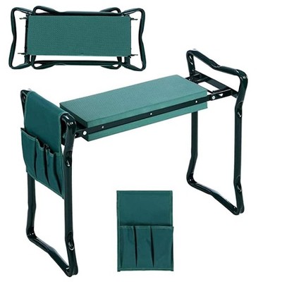 Green Portable Garden Bench and Kneeler with Tool Pockets