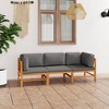vidaXL 3-Seater Retro Style Patio Sofa with Gray Cushions - Solid Teak Hardwood - Weather Resistant Garden Seating for Outdoor Relaxation - 2 of 4