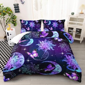 Hachikiko 3D Printed Sun and Moon Butterfly Comforter Set - Bohemian Gothic Bedding with 2 Pillowcases - 1 of 4