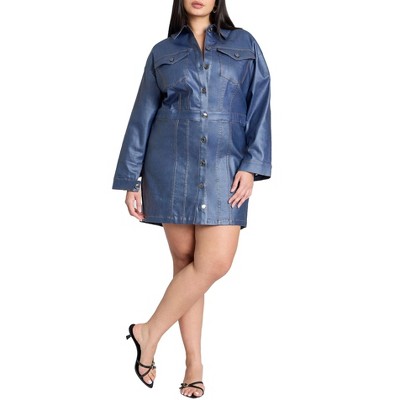 ELOQUII Women's Plus Size Coated Denim Mini Dress