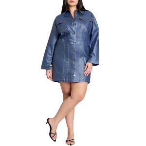ELOQUII Women's Plus Size Coated Denim Mini Dress - 1 of 3