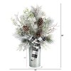 Nearly Natural 28-in Frosted Greenery and Pinecone with Plaid Bow Artificial Christmas Arrangement in Decorative Tin - 2 of 4