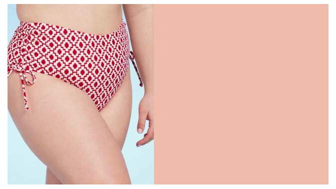 Women's Side Tunneled Hipster Bikini Bottom - Shade & Shore™ Red Geo Print, 2 of 5, play video