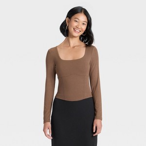 Women's Slim Fit Long Sleeve Corset Top - A New Day™ - 1 of 4