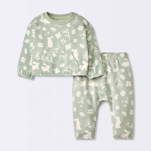 Baby Girls' Modal French Terry Bunny Top & Bottom Set - Cloud Island™ Green - 1 of 4