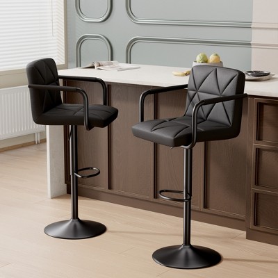 QingMoon Adjustable Height Bar Stool Set of 2, 360° Swivel Counter Bar Chairs, with PU Leather Upholstered, Backrest and Footrest for Kitchen Island