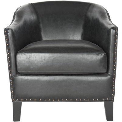 Evander Club Chair   Brass Nail Heads - Antique Black - Safavieh