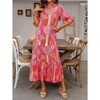 Coolmee Women's Summer Casual Boho Dress Midi Sleeve Mock Neck Floral Maxi Dress Swing Beach Long Maxi Dress - 3 of 4