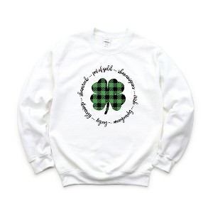 Simply Sage Market Women's Graphic Sweatshirt Buffalo Plaid Shamrock Circle - 1 of 3
