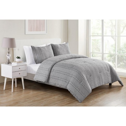 Vcny Home Delaney Seersucker Stripe Comforter Set Grey 3 Piece