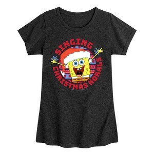 Girls' - SpongeBob SquarePants - Singing Christmas Korals Fitted Short Sleeve Graphic T-Shirt - 1 of 4