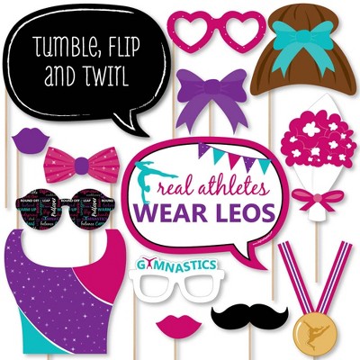 Big Dot of Happiness Tumble, Flip and Twirl - Gymnastics - Birthday Party or Gymnast Party Photo Booth Props Kit - 20 Count