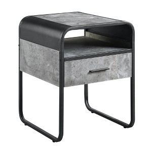 18" Modern End Table with Faux Concrete Top, Metal Frame, Drawer and Shelf Storage for Luxury Living Room - 1 of 4