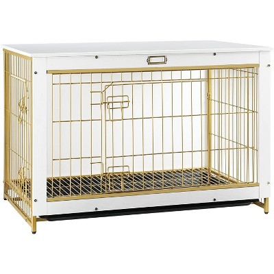 MaseiKar Dog Crate Furniture, Large Dog Kennel Indoor, Wooden Cage with Pull-Out Tray, Double Doors Pet House Side End Table for Large/Medium