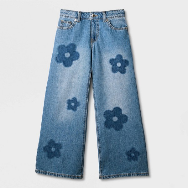 Jeans de tiro medio de pierna ancha con estampado de margaritas para niña - Cat & Jack™ Lavado oscuro 3
