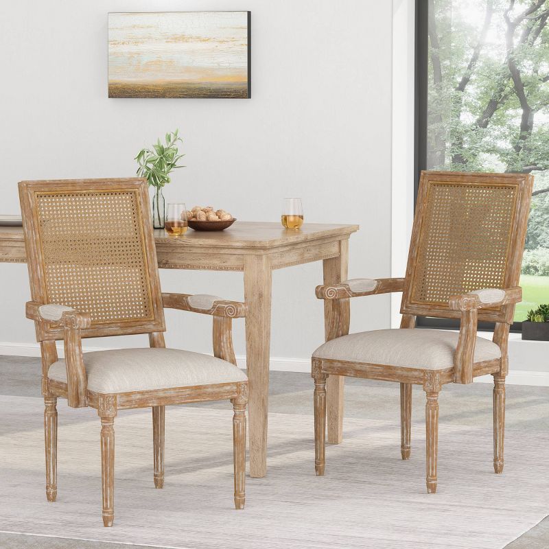 Set of 2 Maria French Country Wood and Cane Upholstered Dining Chairs - Christopher Knight Home, 3 of 13