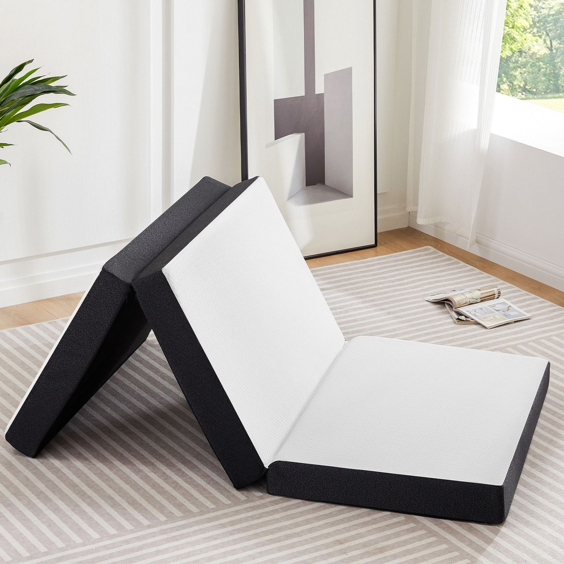 JIONJOY 3-Inch Portable Tri Folding Medium Gel Memory Foam Mattress| White