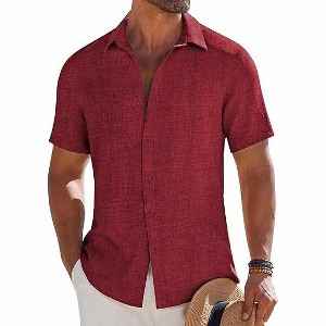COOFANDY Mens Button Down Short Sleeve Shirt Casual Beach Shirt Summer Vacation Textured Shirts - 1 of 4