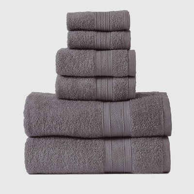 6pc Feather Touch Cotton Bath Towel Set Charcoal - Trident Group