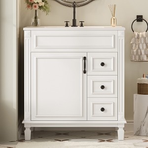 30" Bathroom Vanity with Ceramic Basin, Bathroom Storage Cabinet with 2 Drawers & Adjustable Shelf - ModernLuxe - 1 of 4