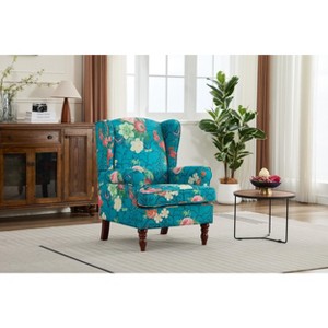 ORRD Floral Yellow Accent Chair – Comfy Upholstered Armchair with Retro Wood Legs - 1 of 4