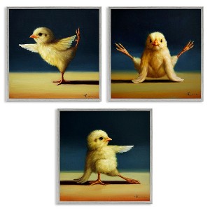 Stupell Industries Funny Yoga Chick Trio Farm Birds Stretching Poses 3pc Framed Giclee Art Set, Gray, 12" x 12" - 1 of 4