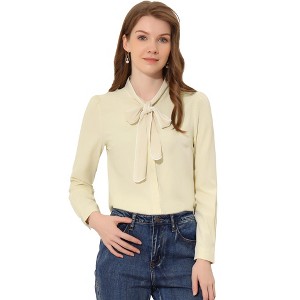 INSPIRE CHIC Women's Tie Neck Contrast Color Button Down Long Sleeves Shirt - 1 of 4