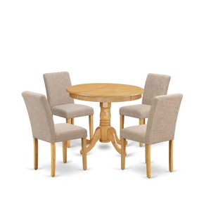 HomeStock 5-Piece Round Natural Oak Finish Solid Wood Top Dining Table with 4 Parson Chair - 1 of 4