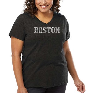LA Pop Art Women's Word Art V-Neck - BOSTON NEIGHBORHOODS - 1 of 4