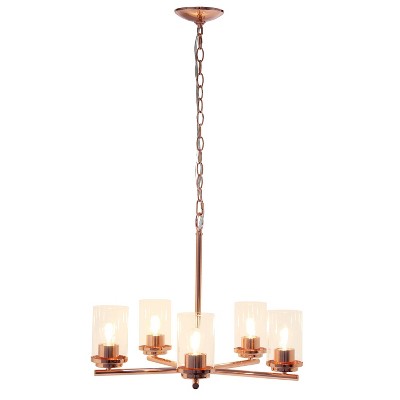 Elegant Rose Gold 5-Light Glass Pendant Chandelier, 20.5in