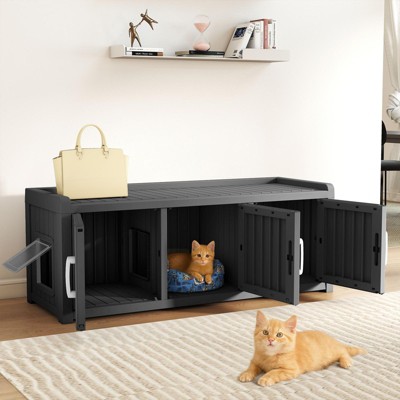 Dolonm Cat Litter Fence,Three Compartments, Cat Cabinet, Hidden Cat Litter Box, Home Style Storage Stool,Black