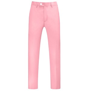 Lars Amadeus Men's Regular Fit Flat Front Chino Business Wedding Suit Pants - 1 of 4