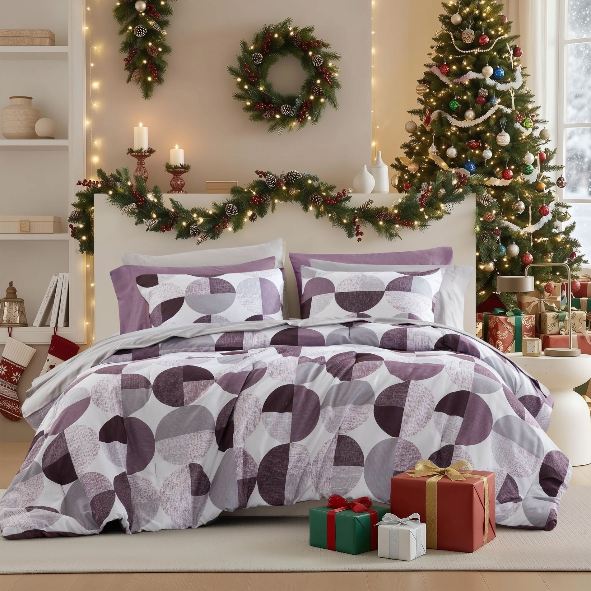 9Pcs BIAB Geometric Print Comforter Set, Premium Touch Contemporary Style All Season Bedding Set with Matching Shams and Sheets