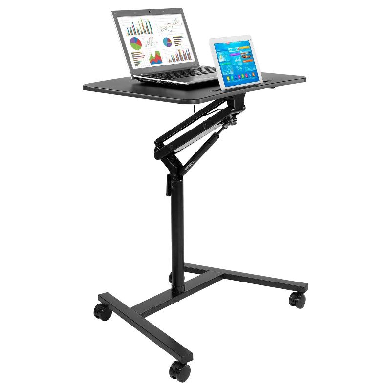 Mount-It! Mobile Standing Laptop Desk | Height Adjustable Rolling Sit Stand Workstation w/ Casters | 27 Wide with Gas Spring Lift Mechanism | Black, 3 of 10