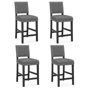 Tangkula Upholstered Bar Stool Set of 4 25.5" Counter Height Stools w/ Solid Rubber Wood Legs Gray - 1 of 4