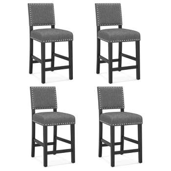 Tangkula Upholstered Bar Stool Set of 4 25.5" Counter Height Stools w/ Solid Rubber Wood Legs Gray